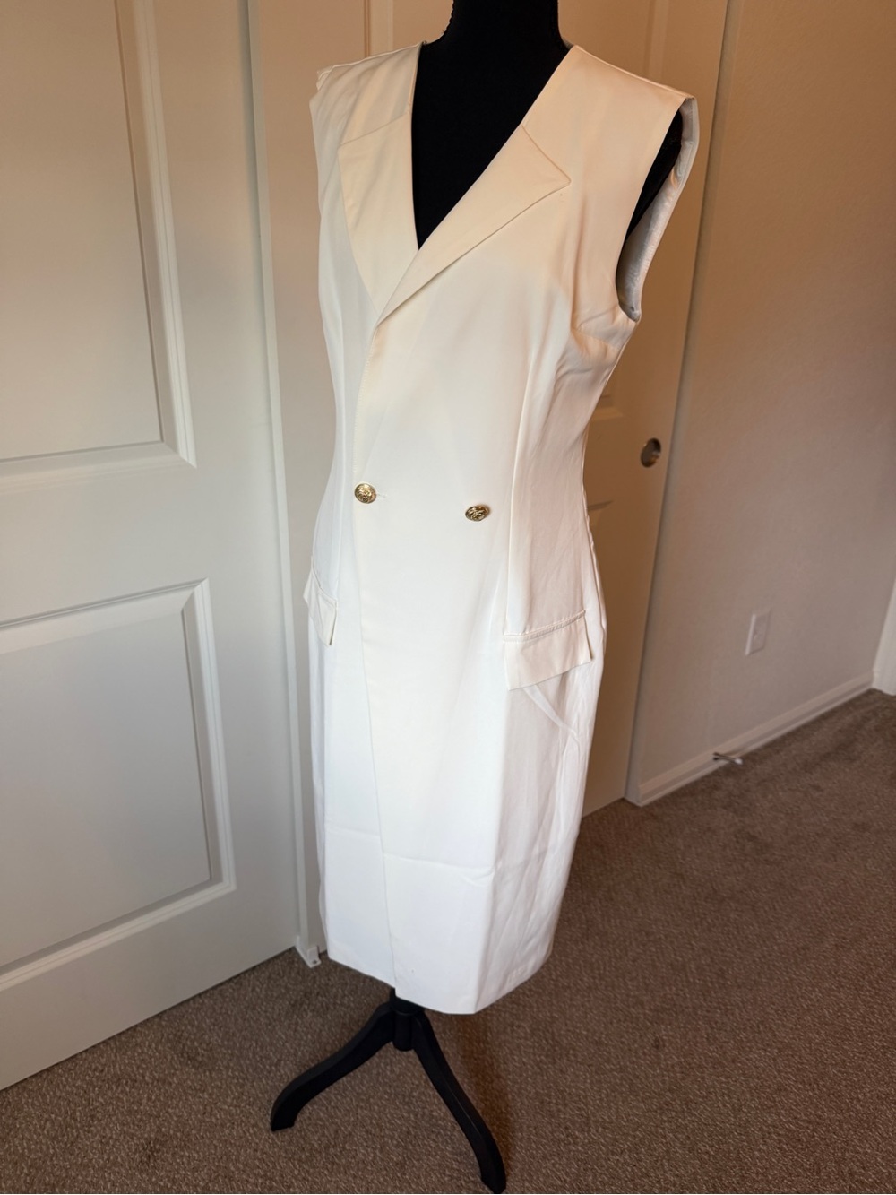 Pretty Little Thing Sleeveless Double-Breasted Cream Dress with Gold Buttons